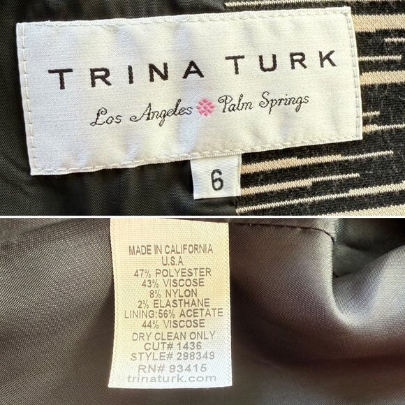 Trina Turk Jacket Size 6 Black Cream Abstract Cropped Blazer Vintage USA Made - Picture 4 of 13
